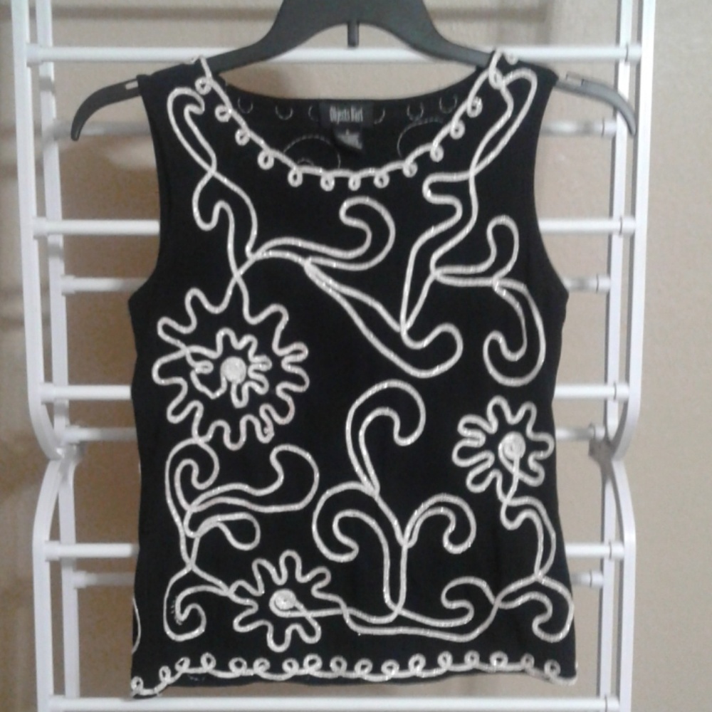 ❣Objects D'Art Fabulous Boho Black Embellished Top